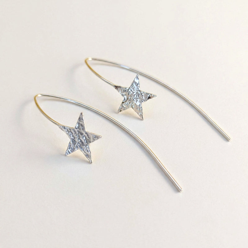 'Shooting Star' Sterling Silver Textured Star Threader Earring