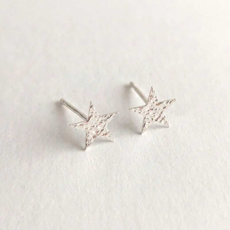 'Fallen Star' Sterling Silver Small Hammered Star Stud Earring