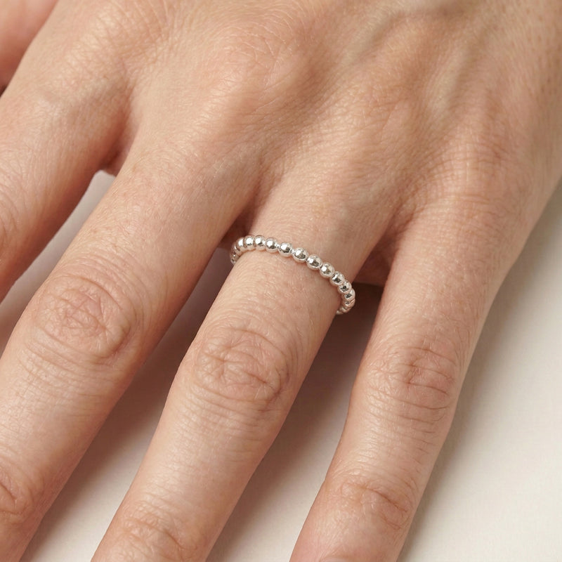 'Eclipse' Sterling Silver Beaded Stacker Ring, worn
