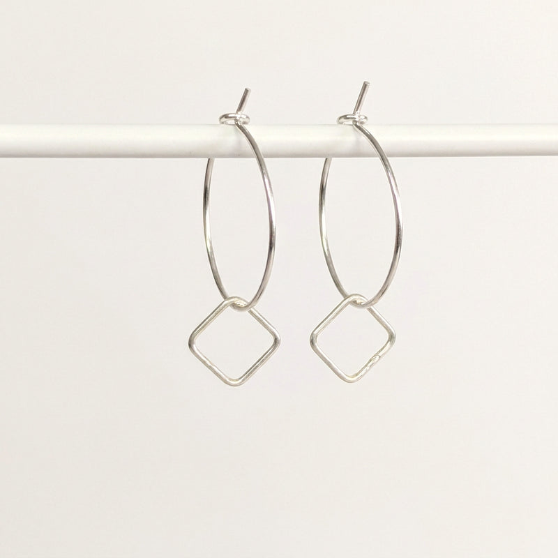'Cubic' Sterling Silver Square Hoop Earring, Small