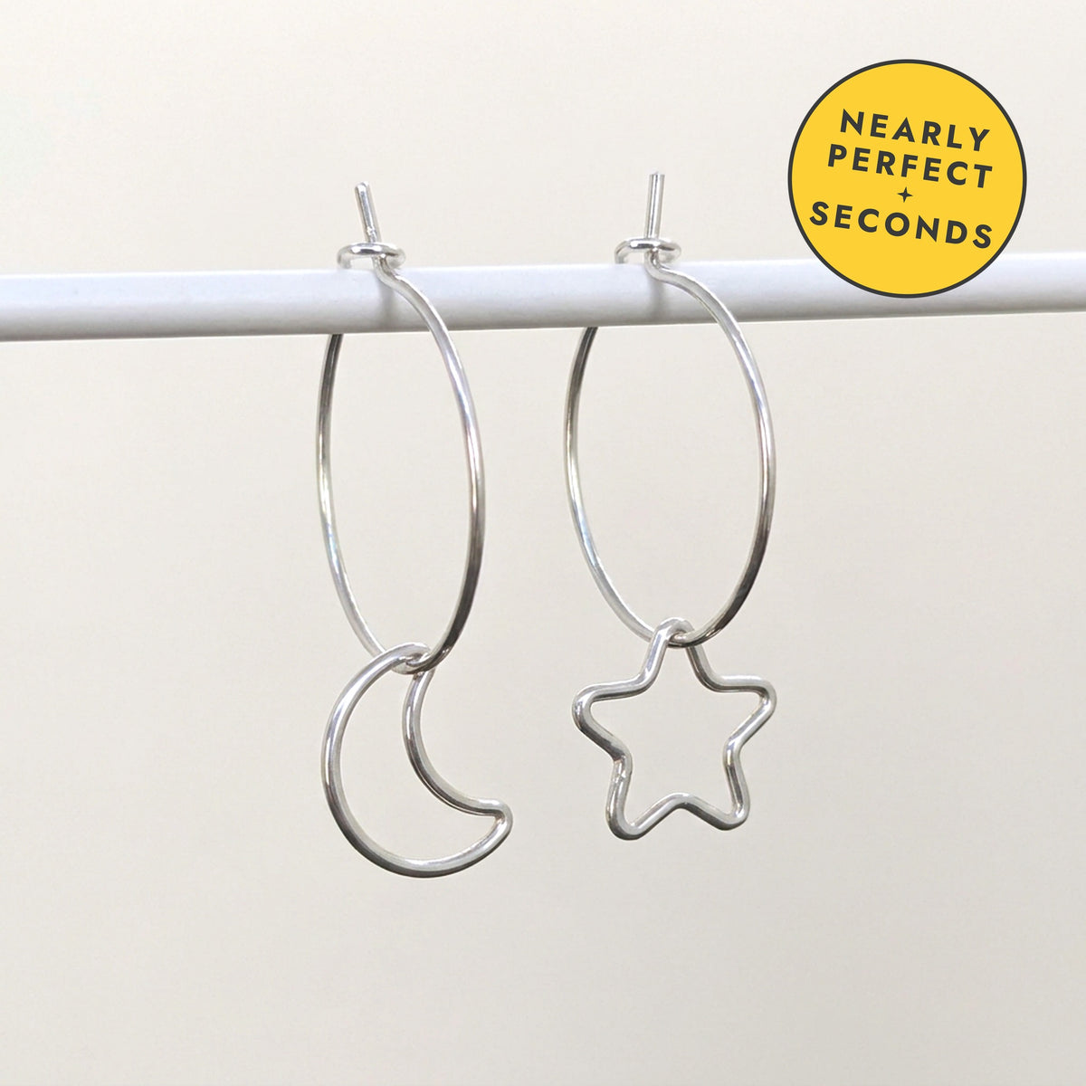 'Midnight' Sterling Silver Small Moon and Star Hoop Earring — Seconds (nearly perfect seconds)