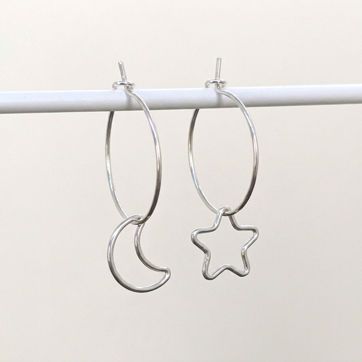 'Midnight' Sterling Silver Moon and Star Hoop Earring, Small
