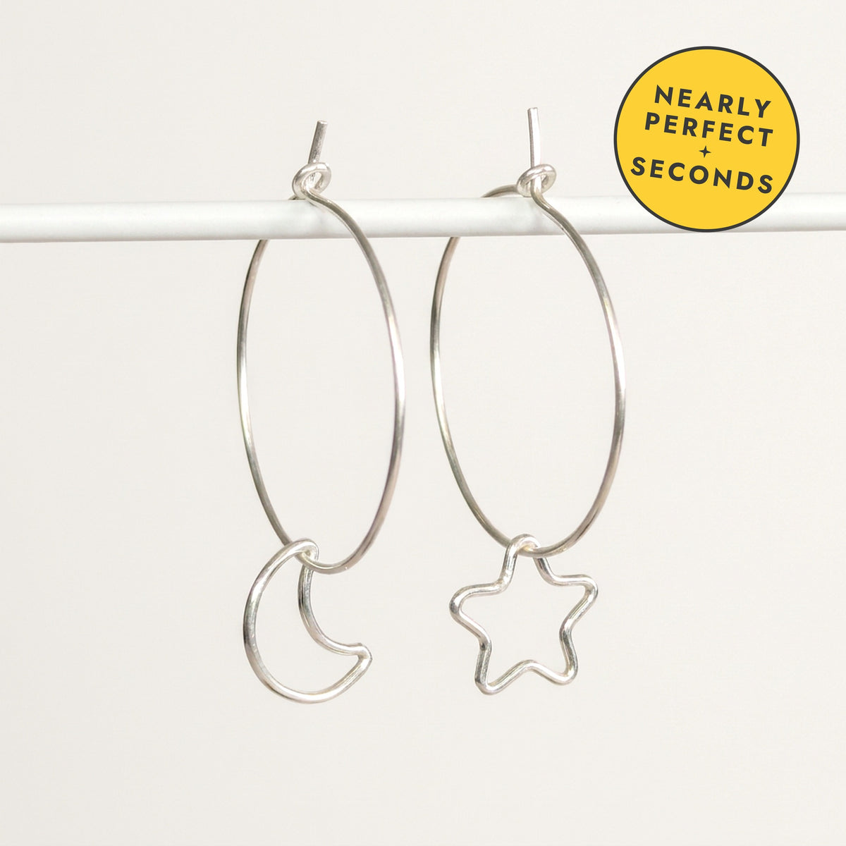 'Midnight' Sterling Silver Large Moon and Star Hoop Earring — Seconds (nearly perfect seconds)