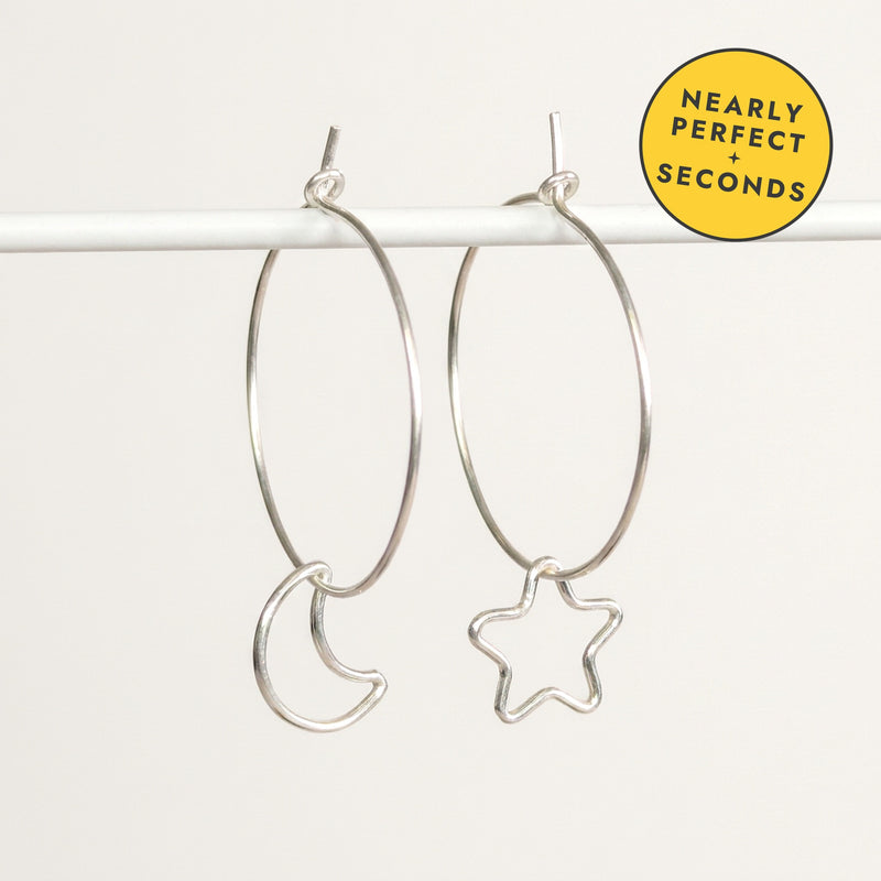 'Midnight' Sterling Silver Large Moon and Star Hoop Earring — Seconds (nearly perfect seconds)