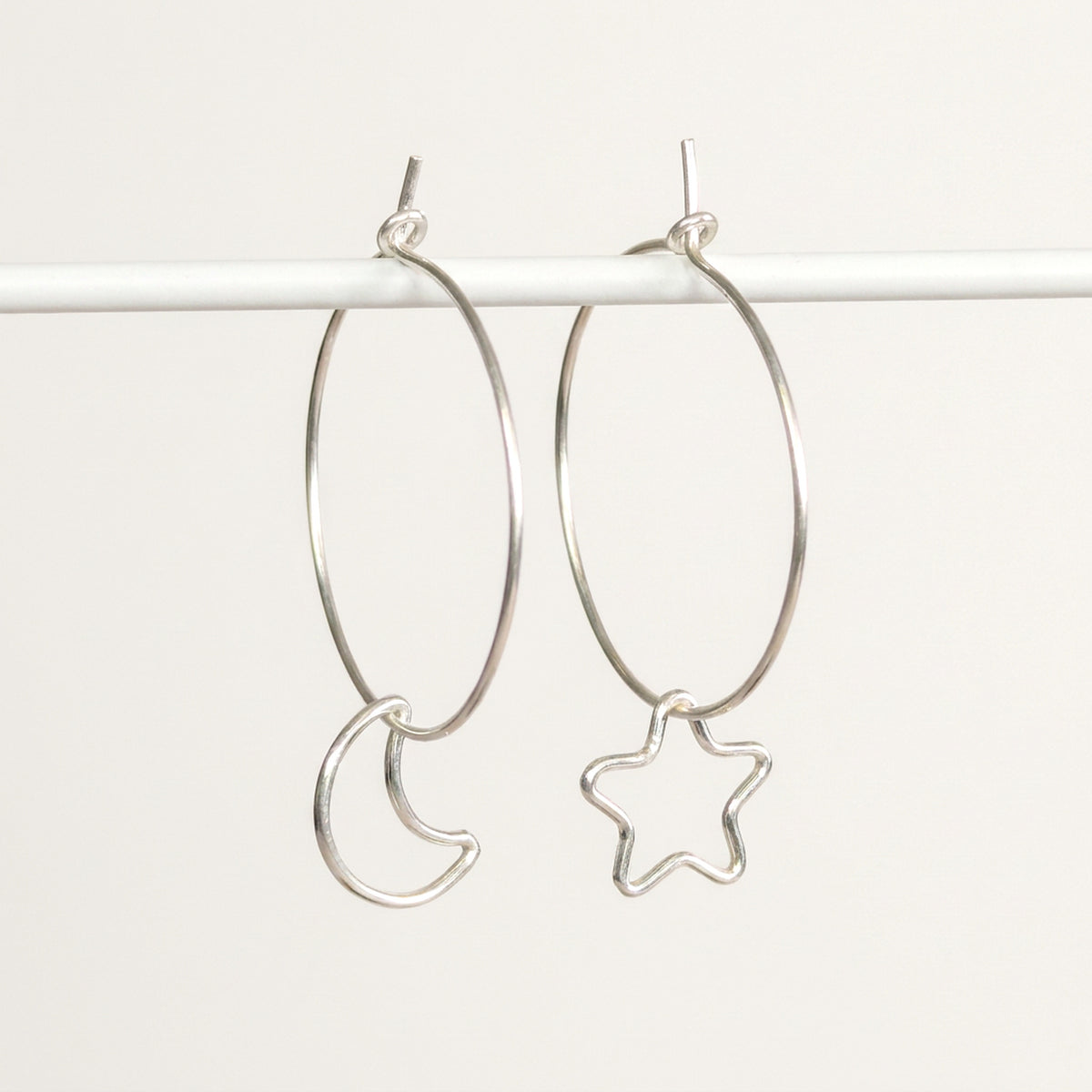 'Midnight' Sterling Silver Moon and Star Hoop Earring, Larger