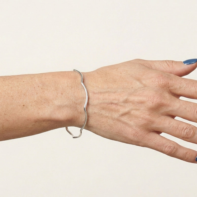 'Echo' Scalloped Silver Bangle, worn
