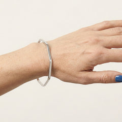 'Octangle' Sterling Silver Slim Octagonal Shaped Polished Bangle, worn, view 2