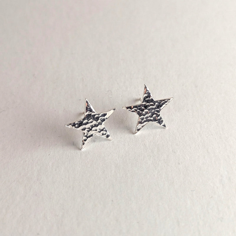 'Fallen Star' Sterling Silver Large Hammered Star Stud Earring
