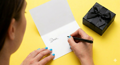 Handwritten gift card being written, view 2
